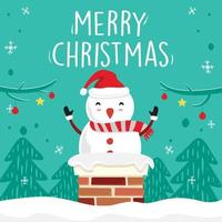 vrolijk kerstfeest sneeuwpop cartoon vector kerst groene achtergrond
