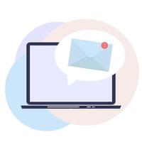 e-mail marketing concept platte achtergrond met laptop. vector illustratie