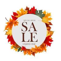 herfst verkoop achtergrond sjabloon met bladeren. speciale aanbieding. beperkte tijd. vector illustratie