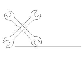 doorlopend single lijn tekening van moersleutel. twee kruis moersleutel. auto onderhoud concept. vector illustratie
