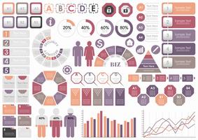 Reeks geassorteerde bedrijfs-gerelateerde die info-grafiek, markeringen, en pictogrammen op witte achtergrond wordt geïsoleerd. vector