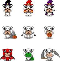 vector stripfiguur schattige panda dier mascotte kostuum set halloween bundel