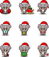 vector cartoon karakter set mascotte kostuum olifant schattig kerst bundel