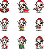 vector cartoon karakter set mascotte kostuum panda schattige kerst bundel