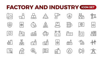 industrie en productie lijn pictogrammen verzameling. fabriek, plant, vervaardiging, gereedschap pictogrammen. ui icoon set. dun schets pak. vector illustratie.set van industrie pictogrammen. gemakkelijk kunst stijl. schets icoon set.