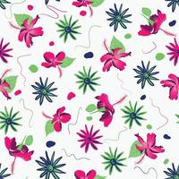 bonte naadloze bloemen hibiscus roos kaasjeskruid illustratie motief kunst flores voor kleurrijke wanddecoratie, gordijn of draperie. vector