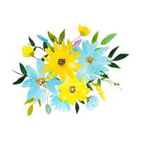 geel blauw waterverf bloem clip art bloemen arrangement met bloemen bladeren vector