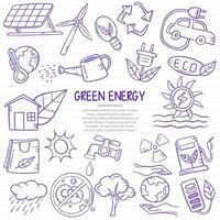 groene energie doodle hand getekend met kaderstijl op papier boeken lijn vector