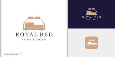 dubbele bed met hoofdkussen en dekbed logo ontwerp. slaapkamer meubilair vector ontwerp. matras logotype