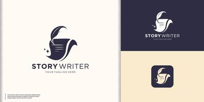 creatief boek logo met veer ontwerp sjabloon. verhaal auteur veer logo inspiratie. vector