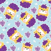 naadloos patroon van schattig shiba inu hond in druif fruit achtergrond.japans huisdier dier karakter tekenfilm ontwerp.afbeelding voor kaart, poster, schat kleding.kawaii.vector.illustratie. vector