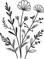 raadselachtig boeket zwart embleem met botanisch bloemen elegantie bloesems in harmonie monochromatisch vector logo met zwart bloemen