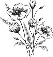 raadselachtig boeket zwart embleem met botanisch bloemen ontwerp bloesems in harmonie monochromatisch vector logo met zwart bloemen