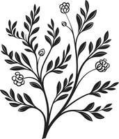 raadselachtig boeket zwart embleem met botanisch bloemen elegantie bloesems in harmonie monochromatisch vector logo met zwart bloemen