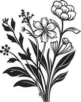 botanisch schoonheid monochroom embleem met elegant bloemen ontwerp fluistert van natuur zwart icoon met vector logo van botanisch bloei