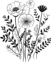 gebeeldhouwd bloemblaadjes elegant zwart icoon illustreren botanisch ontwerp fluistert van natuur vector logo ontwerp met zwart botanisch bloemen