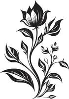 kalmte in zwart strak icoon met botanisch bloemen ontwerp eindeloos bloesems monochromatisch embleem met vector logo in zwart