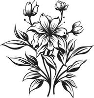 bloemen elegantie zwart vector logo ontwerp met botanisch bloei strak bloemblaadjes monochromatisch icoon presentatie van botanisch bloemen ontwerp