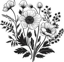 kalmte in zwart strak icoon met botanisch bloemen ontwerp eindeloos bloesems monochromatisch embleem met vector logo in zwart