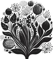 botanisch schoonheid monochroom embleem illustreren zwart bloemen ontwerp fluistert van natuur strak icoon met vector logo van botanisch bloemen