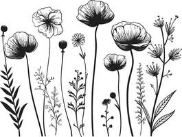 bloemblaadjes in noir strak zwart icoon, vector bloemen ontwerp tuin kalmte chique vector logo, zwart botanisch bloemen