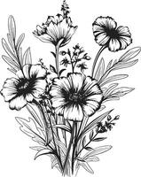 bloemblaadjes in noir elegant embleem illustreren zwart vector bloemen elementen eindeloos bloesems chique vector logo met botanisch charme in zwart