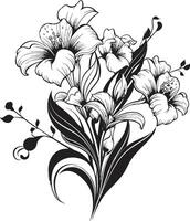 bloesem tapijtwerk elegant embleem illustreren tijdloos zwart bloemen bloemen symfonie tijdloos zwart icoon met monochroom botanisch elegantie vector