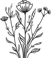 bloesems in harmonie monochromatisch vector logo met zwart bloemen gebeeldhouwd bloemblaadjes elegant zwart icoon illustreren botanisch ontwerp