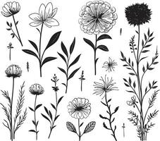 kalmte in zwart strak icoon met botanisch bloemen ontwerp eindeloos bloesems monochromatisch embleem met vector logo in zwart