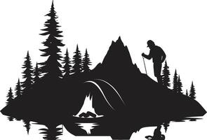 berg majesteit strak zwart icoon presentatie van camping ontwerp vallen van de avond terugtrekken monochroom vector logo voor wildernis enthousiastelingen