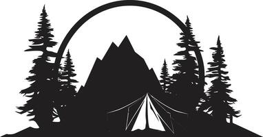 serenade van de dennen strak zwart icoon met camping vector logo ontwerp camping gelukzaligheid monochroom embleem voor 's nachts avonturen