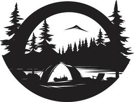 camping ontsnapping elegant zwart icoon presentatie van vector logo ontwerp berg majesteit strak monochromatisch embleem voor buitenshuis enthousiastelingen