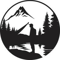 aard symfonie zwart vector logo ontwerp icoon voor camping gelukzaligheid maanlicht weide chique camping icoon in monochromatisch zwart