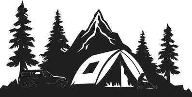 starlit heiligdom zwart vector camping logo ontwerp icoon voor 's nachts gelukzaligheid reislust veilige haven chique camping icoon illustreren zwart vector ontwerp