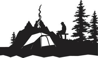 in de bossen elegant zwart icoon met vector logo voor camping kampvuur kronieken strak monochromatisch embleem voor buitenshuis avonturen