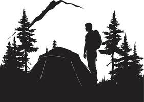 kampvuur kronieken strak monochromatisch embleem voor buitenshuis avonturen aard symfonie zwart vector logo ontwerp icoon voor camping gelukzaligheid