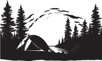 onder de sterren zwart vector logo ontwerp voor 's nachts camping spoor zoeker chique camping icoon in monochromatisch zwart