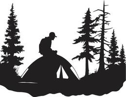 berg majesteit monochroom embleem voor camping enthousiastelingen starlit heiligdom zwart vector logo ontwerp icoon voor kampeerders