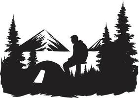 rustiek kalmte chique camping icoon in monochromatisch zwart berg majesteit strak zwart icoon presentatie van vector camping ontwerp