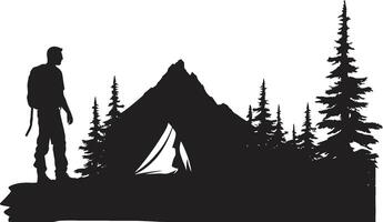in de wild elegant zwart icoon illustreren buitenshuis vector ontwerp berg majesteit monochroom embleem voor 's nachts camping avonturen