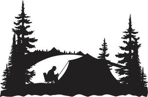 wildernis reislust strak zwart vector camping logo icoon avontuur wacht monochroom embleem voor buitenshuis exploratie