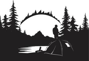 aard symfonie chique camping logo ontwerp in zwart starlit camping elegant vector logo voor 's nachts camping