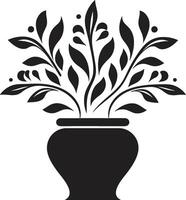 botanisch gelukzaligheid monochroom fabriek pot logo met elegant elegantie ingemaakt prestige elegant zwart icoon met decoratief fabriek pot vector