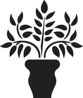 botanisch gelukzaligheid elegant fabriek pot logo ontwerp in monochroom ingemaakt prestige elegant zwart icoon met decoratief fabriek pot vector