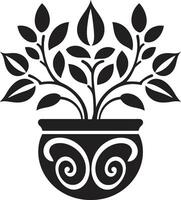 botanisch schoonheid monochroom embleem markeren decoratief fabriek pot bloemen fusie chique vector fabriek pot logo in zwart