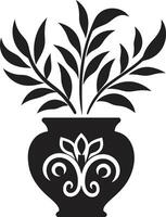 groen harmonie strak logo ontwerp met decoratief fabriek pot in zwart botanisch gelukzaligheid monochroom fabriek pot logo met elegant elegantie vector