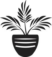 bloemen fusie strak zwart logo met elegant fabriek pot ontwerp ingemaakt zwier monochroom embleem markeren decoratief fabriek pot vector