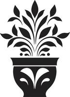 ingemaakt perfectie elegant fabriek pot logo in zwart bloemen kader monochroom embleem met decoratief fabriek pot vector