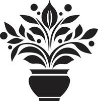 botanisch gelukzaligheid elegant zwart vector embleem markeren fabriek pot bloemen finesse strak logo ontwerp met decoratief fabriek pot in zwart