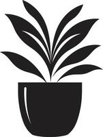 aard niche elegant fabriek pot logo ontwerp in monochroom bloemblad potpourri strak zwart icoon met decoratief fabriek pot vector